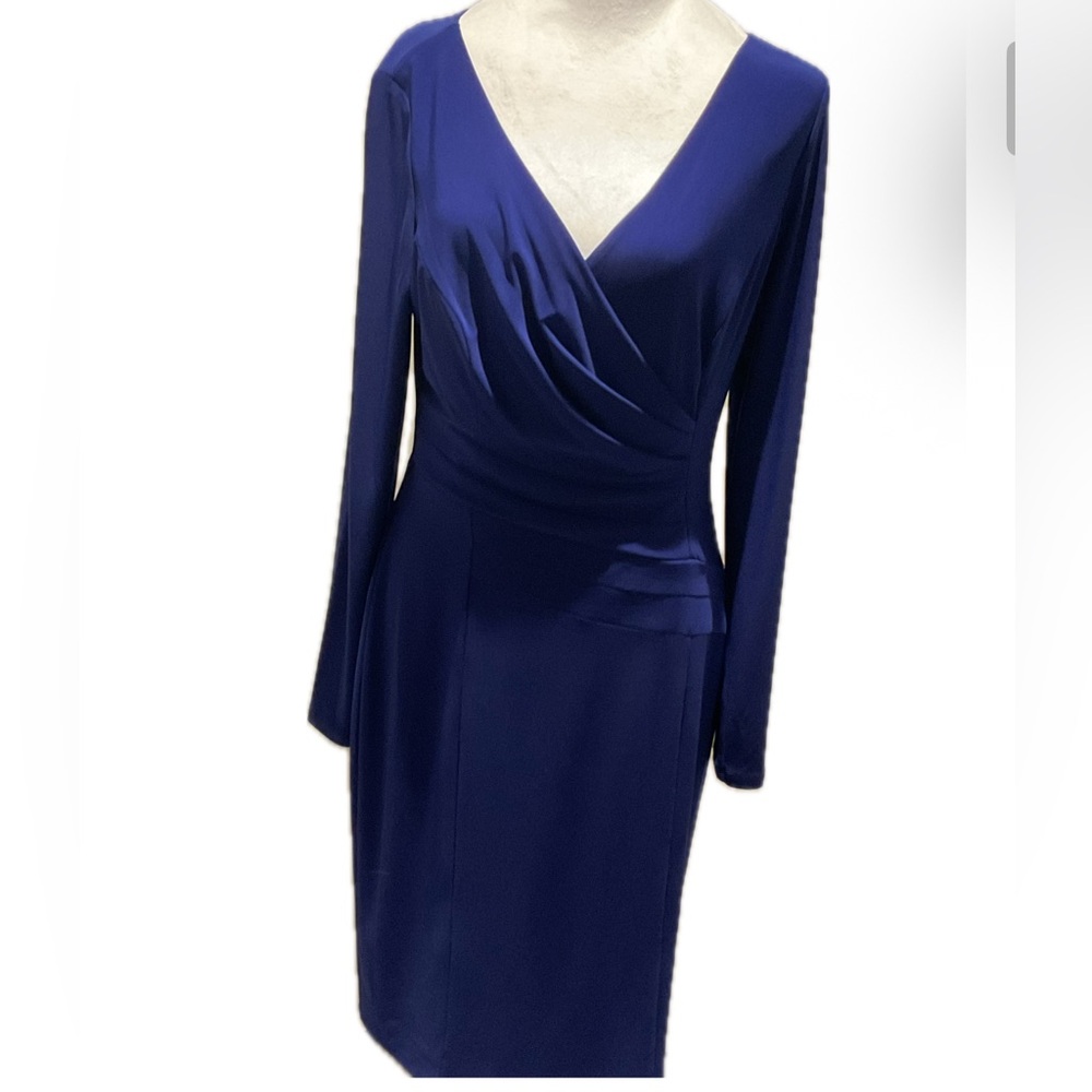 *****Lauren Ralph Lauren’s Gorgeous Vibrant  Blue Plunging Long Sleeve Dress.